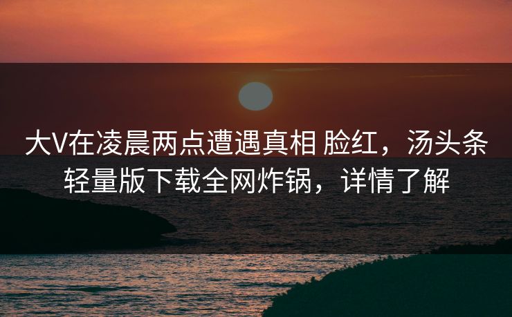 大V在凌晨两点遭遇真相 脸红，汤头条轻量版下载全网炸锅，详情了解