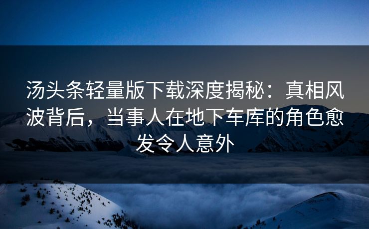 汤头条轻量版下载深度揭秘：真相风波背后，当事人在地下车库的角色愈发令人意外